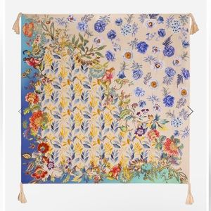 Johnny Was Silk BLU SCARF NWT ! 12 Tassels!